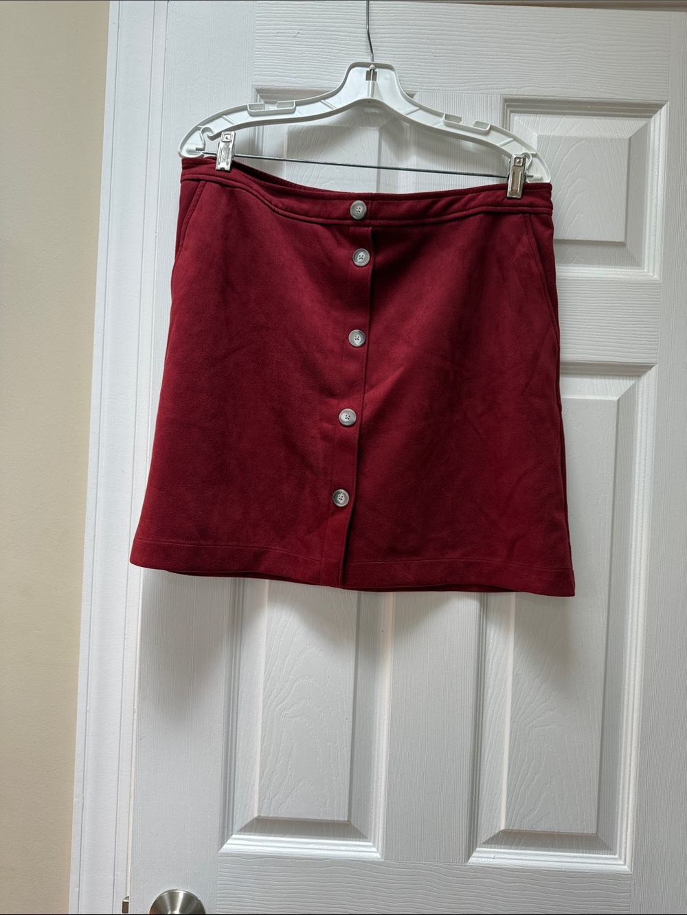 LOFT Burgundy Button-Front Mini Skirt